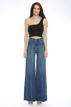 O2 Front Seam Wide Leg Denim Jeans - Medium Wash - Cowhide and Conchos