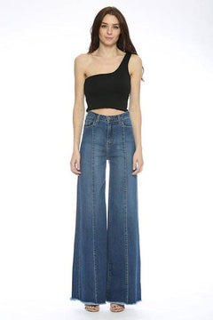 O2 Front Seam Wide Leg Denim Jeans - Medium Wash - Cowhide and Conchos