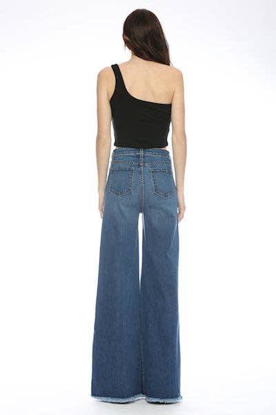 O2 Front Seam Wide Leg Denim Jeans - Medium Wash - Cowhide and Conchos