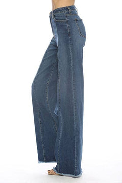 O2 Front Seam Wide Leg Denim Jeans - Medium Wash - Cowhide and Conchos