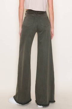 O2 Front Seam Wide Leg Denim Jeans - Olive - Cowhide and Conchos