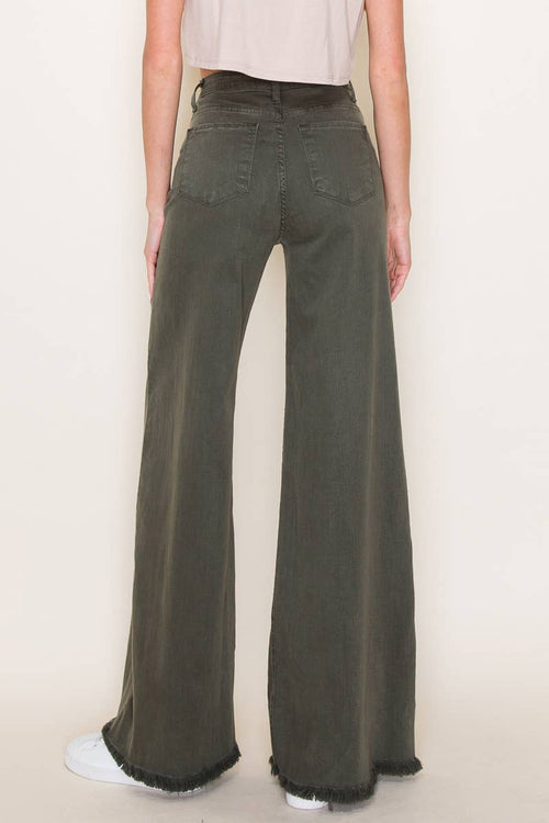 O2 Front Seam Wide Leg Denim Jeans - Olive - Cowhide and Conchos