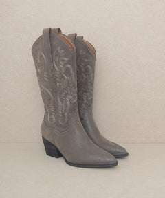 Oasis Society Amaya - Classic Western Boot - Cowhide and Conchos