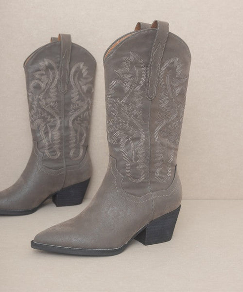 Oasis Society Amaya - Classic Western Boot - Cowhide and Conchos