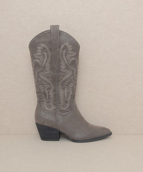 Oasis Society Amaya - Classic Western Boot - Cowhide and Conchos