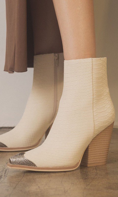 OASIS SOCIETY Bootie with Etched Metal Toe - Cowhide and Conchos