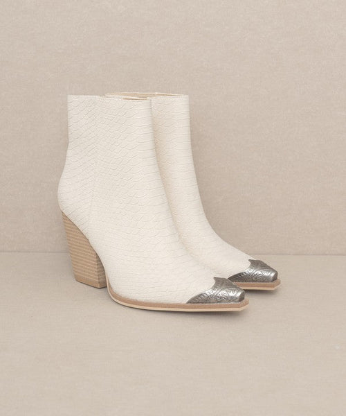 OASIS SOCIETY Bootie with Etched Metal Toe - Cowhide and Conchos
