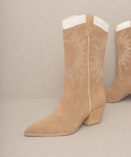 OASIS SOCIETY Halle - Paneled Cowboy Boots - Cowhide and Conchos