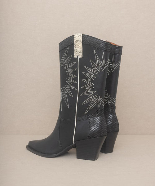 OASIS SOCIETY Halle - Paneled Cowboy Boots - Cowhide and Conchos