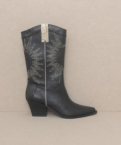 OASIS SOCIETY Halle - Paneled Cowboy Boots - Cowhide and Conchos