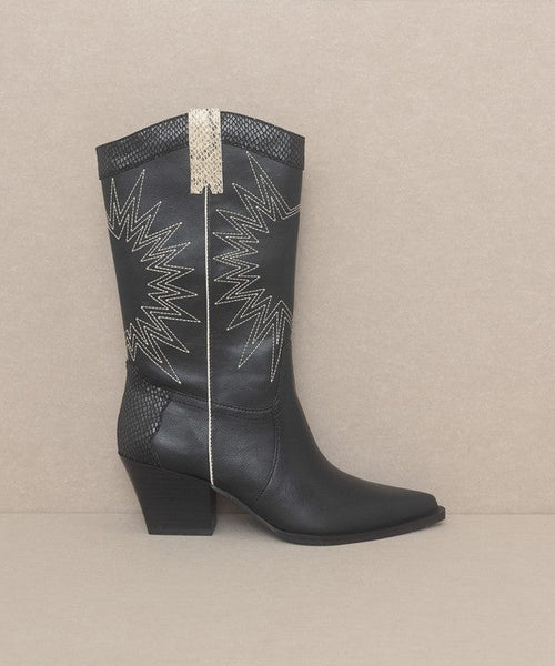 OASIS SOCIETY Halle - Paneled Cowboy Boots - Cowhide and Conchos