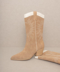 OASIS SOCIETY Halle - Paneled Cowboy Boots - Cowhide and Conchos