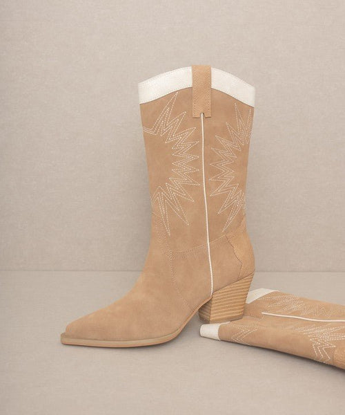 OASIS SOCIETY Halle - Paneled Cowboy Boots - Cowhide and Conchos