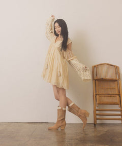 OASIS SOCIETY Halle - Paneled Cowboy Boots - Cowhide and Conchos