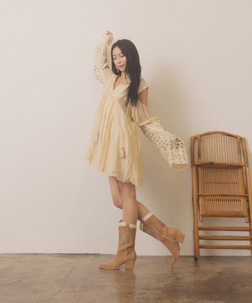 OASIS SOCIETY Halle - Paneled Cowboy Boots - Cowhide and Conchos