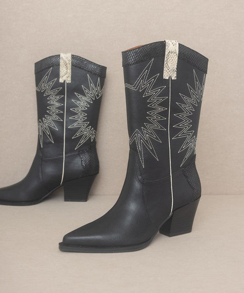 OASIS SOCIETY Halle - Paneled Cowboy Boots - Cowhide and Conchos