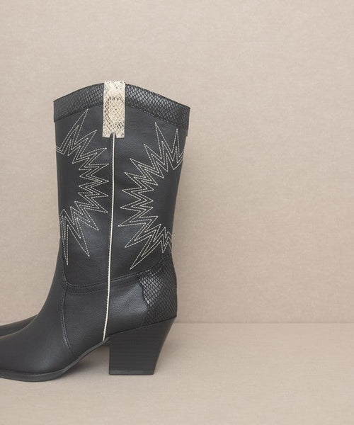 OASIS SOCIETY Halle - Paneled Cowboy Boots - Cowhide and Conchos