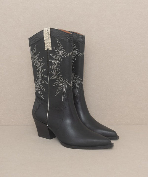 OASIS SOCIETY Halle - Paneled Cowboy Boots - Cowhide and Conchos