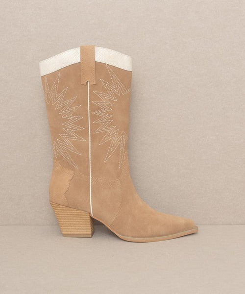 OASIS SOCIETY Halle - Paneled Cowboy Boots - Cowhide and Conchos