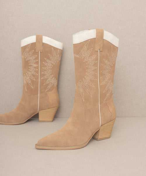 OASIS SOCIETY Halle - Paneled Cowboy Boots - Cowhide and Conchos