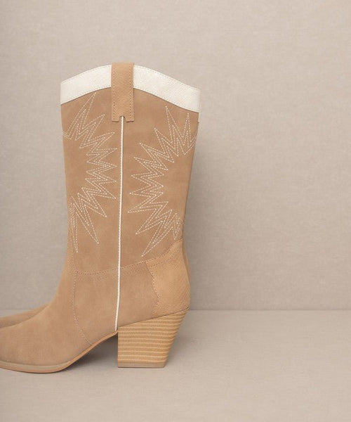 OASIS SOCIETY Halle - Paneled Cowboy Boots - Cowhide and Conchos