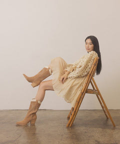 OASIS SOCIETY Halle - Paneled Cowboy Boots - Cowhide and Conchos