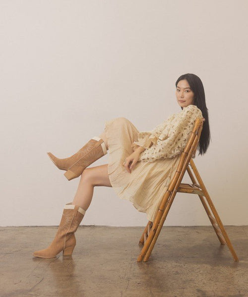 OASIS SOCIETY Halle - Paneled Cowboy Boots - Cowhide and Conchos