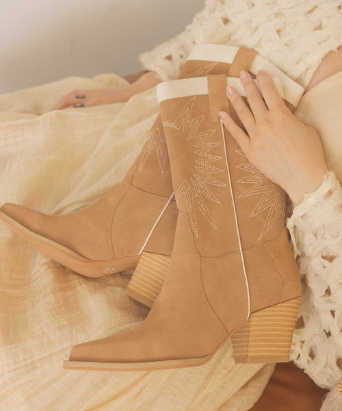 OASIS SOCIETY Halle - Paneled Cowboy Boots - Cowhide and Conchos