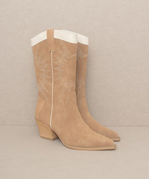 OASIS SOCIETY Halle - Paneled Cowboy Boots - Cowhide and Conchos