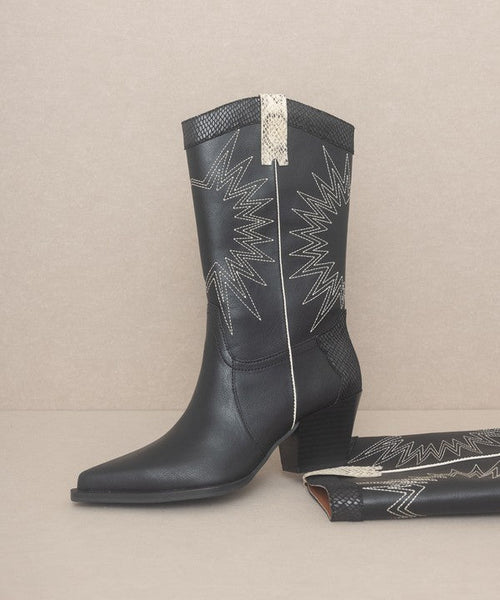 OASIS SOCIETY Halle - Paneled Cowboy Boots - Cowhide and Conchos