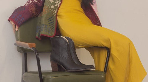 OASIS SOCIETY Harmony - Two Panel Western Booties - Cowhide and Conchos