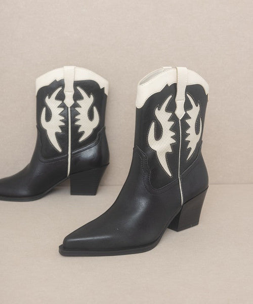 OASIS SOCIETY Houston - Layered Panel Cowboy Boots - Cowhide and Conchos