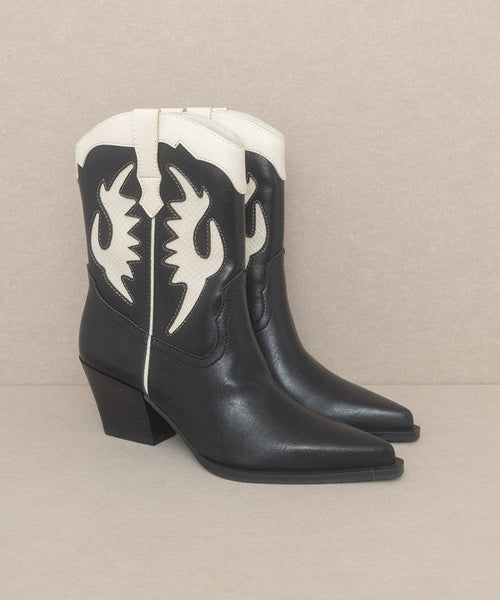 OASIS SOCIETY Houston - Layered Panel Cowboy Boots - Cowhide and Conchos
