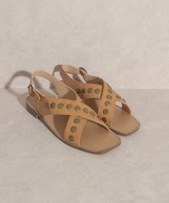 OASIS SOCIETY Kylie - Studded Cross Band Sandal - Cowhide and Conchos