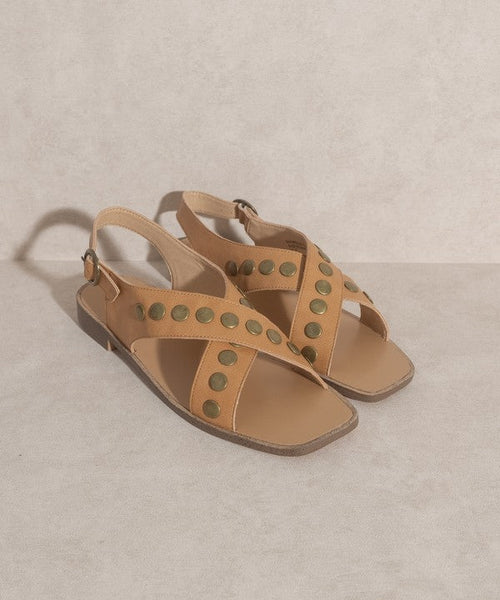OASIS SOCIETY Kylie - Studded Cross Band Sandal - Cowhide and Conchos