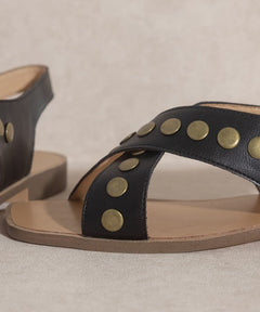 OASIS SOCIETY Kylie - Studded Cross Band Sandal - Cowhide and Conchos
