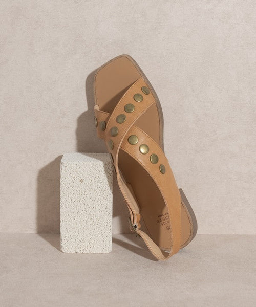 OASIS SOCIETY Kylie - Studded Cross Band Sandal - Cowhide and Conchos