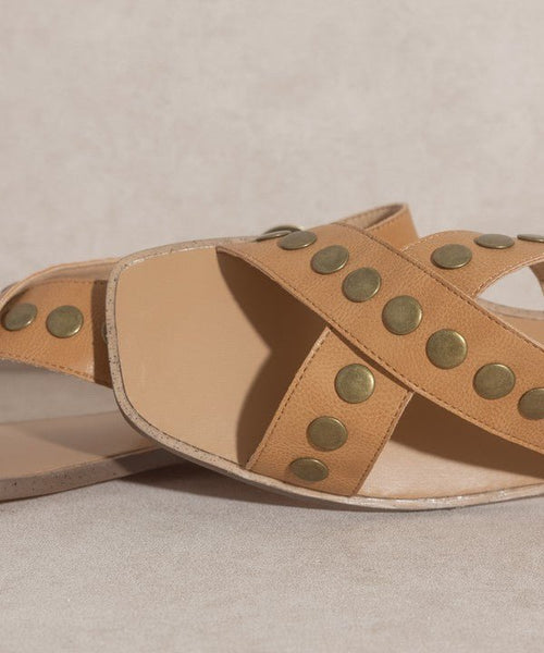OASIS SOCIETY Kylie - Studded Cross Band Sandal - Cowhide and Conchos