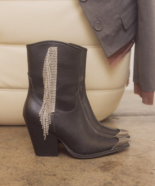 OASIS SOCIETY Rhinestone Fringe Boots - Cowhide and Conchos