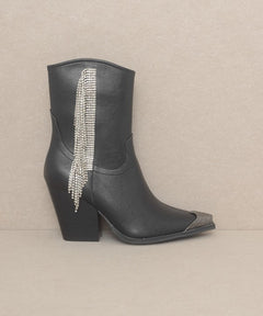 OASIS SOCIETY Rhinestone Fringe Boots - Cowhide and Conchos