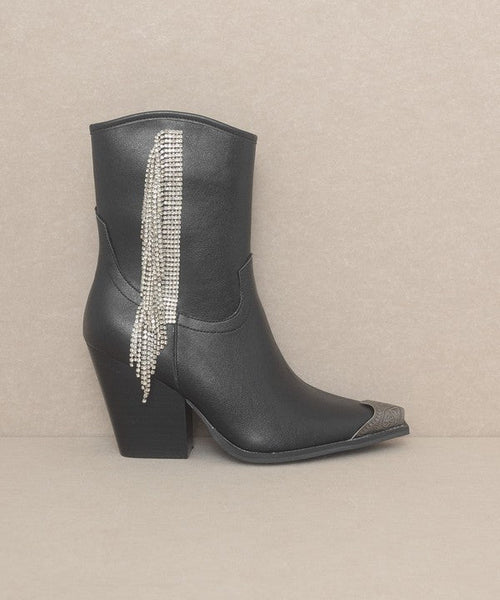 OASIS SOCIETY Rhinestone Fringe Boots - Cowhide and Conchos