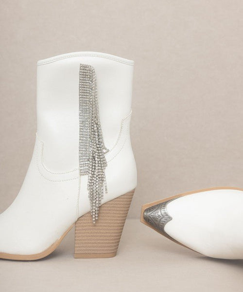 OASIS SOCIETY Rhinestone Fringe Boots - Cowhide and Conchos
