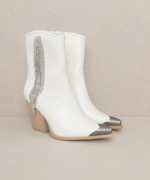 OASIS SOCIETY Rhinestone Fringe Boots - Cowhide and Conchos