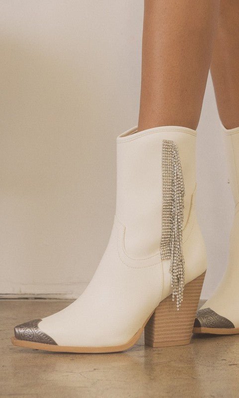 OASIS SOCIETY Rhinestone Fringe Boots - Cowhide and Conchos