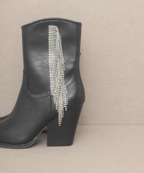 OASIS SOCIETY Rhinestone Fringe Boots - Cowhide and Conchos