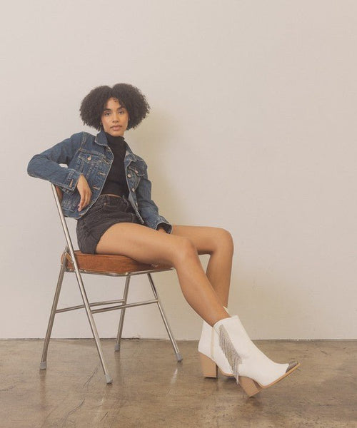 OASIS SOCIETY Rhinestone Fringe Boots - Cowhide and Conchos