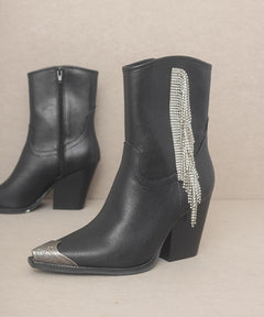 OASIS SOCIETY Rhinestone Fringe Boots - Cowhide and Conchos