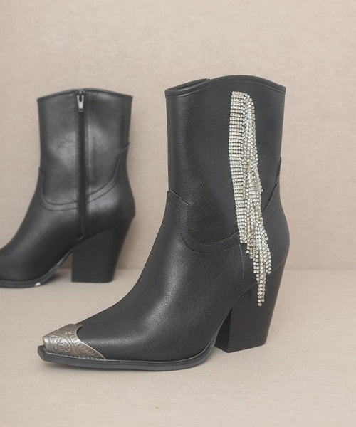 OASIS SOCIETY Rhinestone Fringe Boots - Cowhide and Conchos