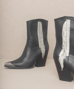 OASIS SOCIETY Rhinestone Fringe Boots - Cowhide and Conchos