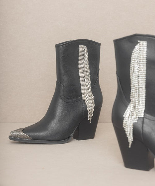 OASIS SOCIETY Rhinestone Fringe Boots - Cowhide and Conchos
